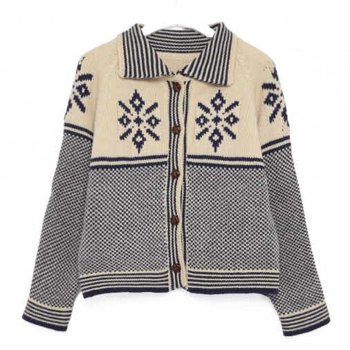 NUGU 雪柄カラーニットカーディガン