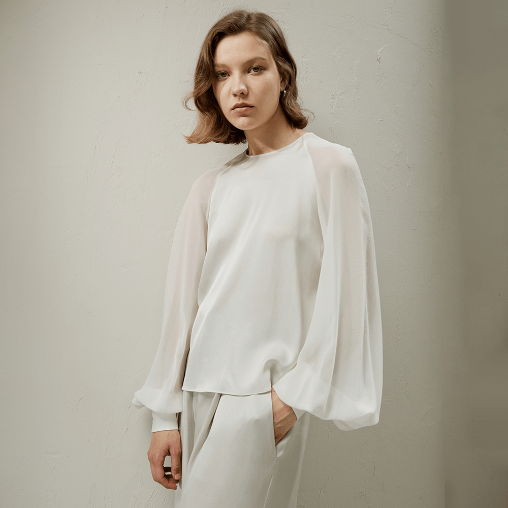LILYSILK LILYSILK ラグランスリーブ 袖シアー透明感 シルクブラウス