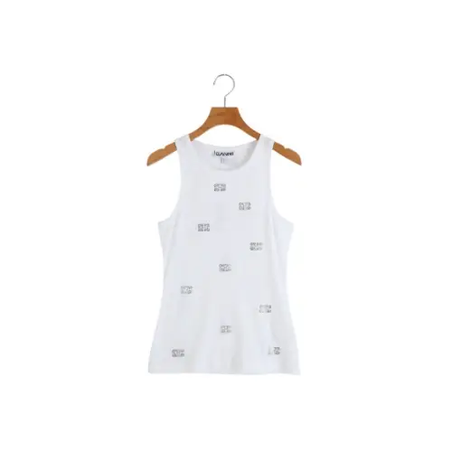 GANNI Soft Cotton Rib Rhinestone Butterfly Tank Top