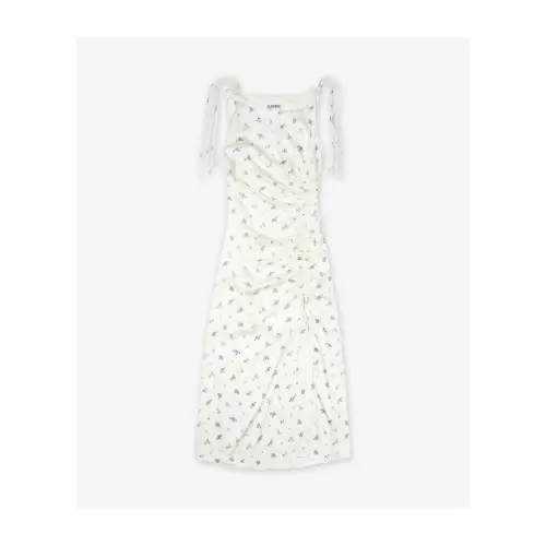 GANNI Printed Satin Gathered One Piece