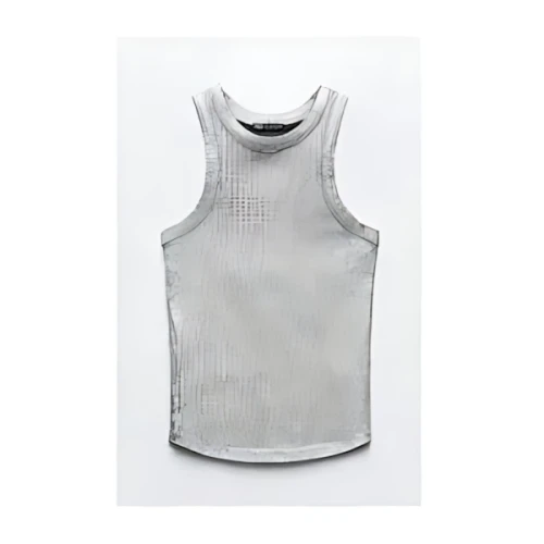 ZARA フォイルディテール リブ Tシャツ