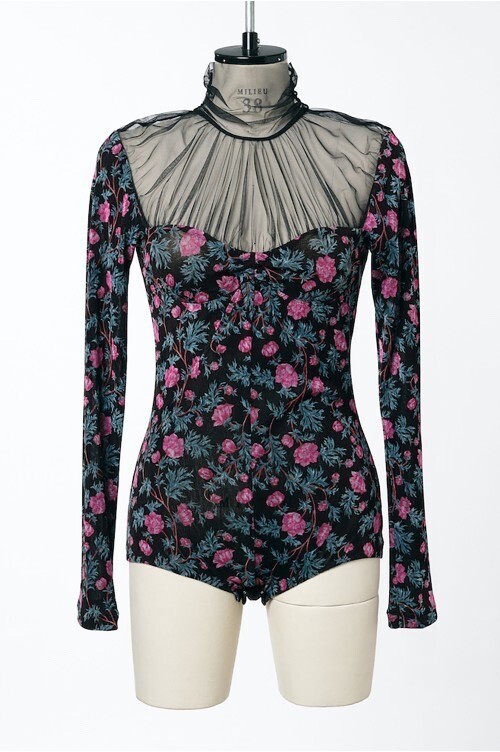 FETICO FLORAL PRINT TURTLE VELOUR BODYSUIT