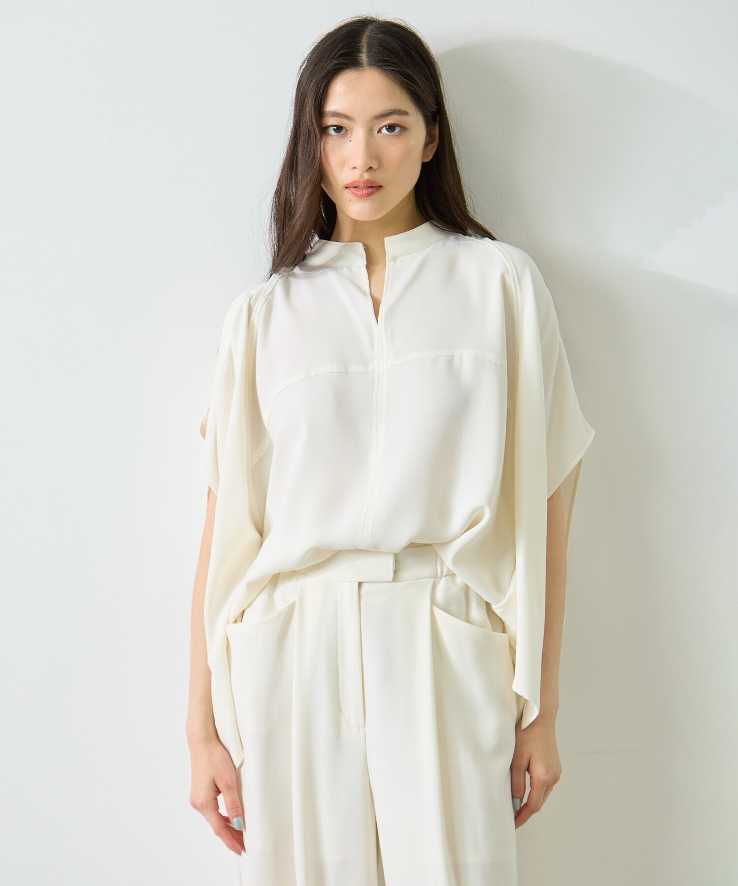 STUDIOUS BACK SATIN DRAPE BLOUSE