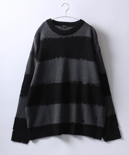 Salong hameu ダメージ ボーダー柄ニット セータープルオーバー