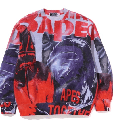 A BATHING APE OVERPRINT RELAX FIT CREWNECK SWEATSHIRT