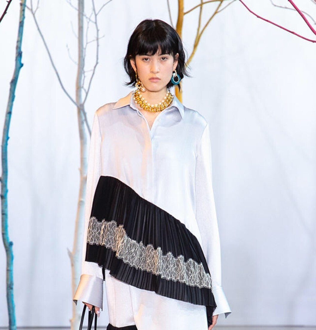 ADEAM Frost Blue Pleated Lace Shirt
