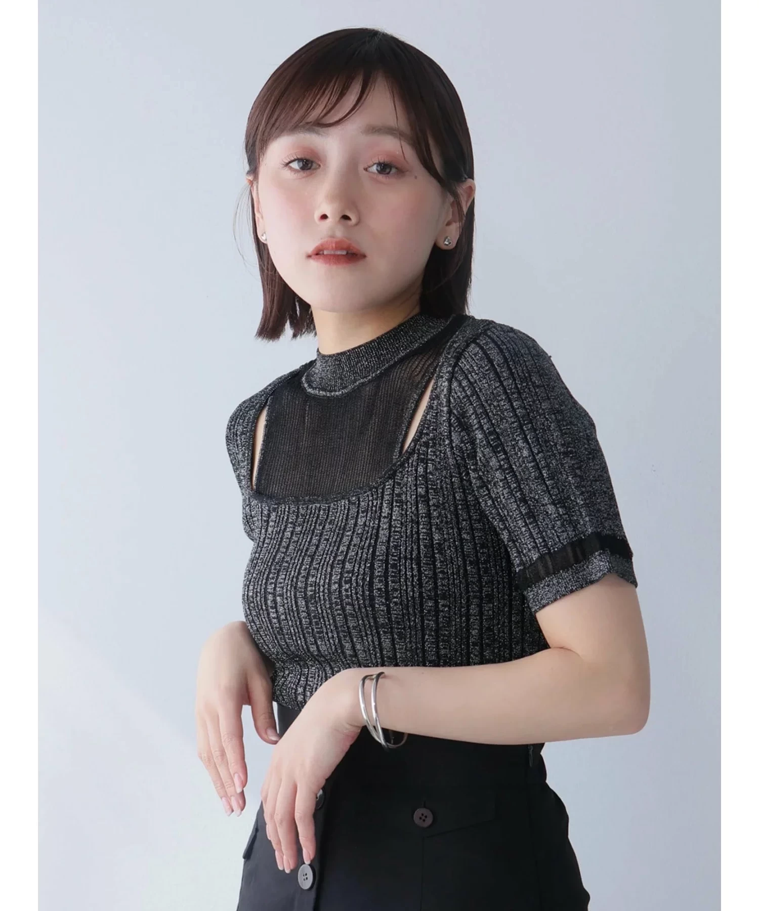LADYMADE スリットシアーレイヤードラメニット