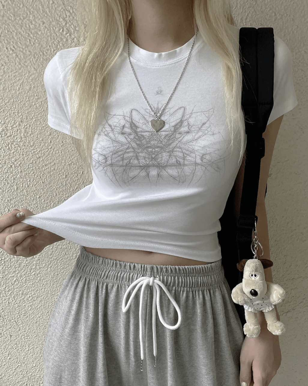 DHOLIC プリントクロップド半袖Tシャツ