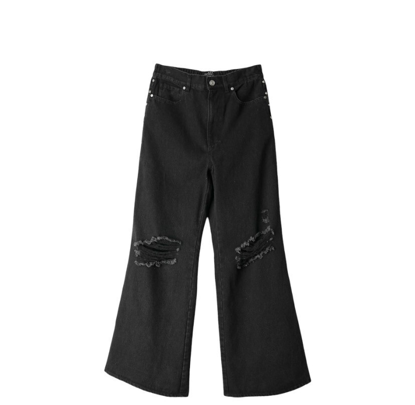 AFB BAGGY DAMAGED STUDDED DENIM PANTS