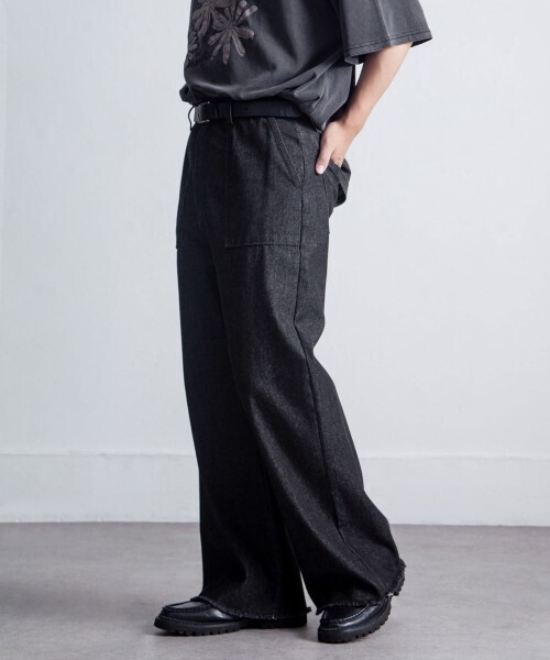 Nilway カットオフベイカーデニムワイドストレートパンツ