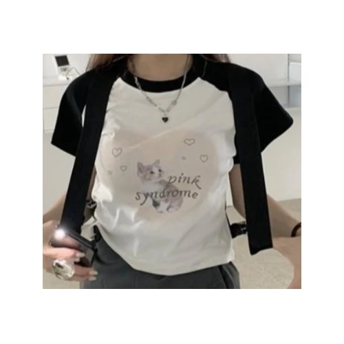 almo キャットプリントラグランチビTシャツ