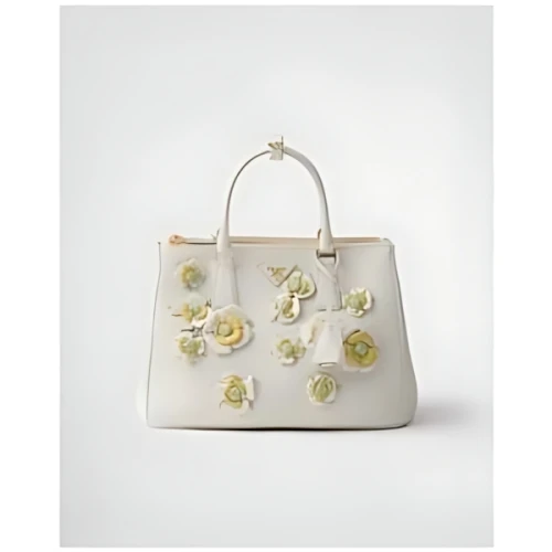PRADA プラダ ガレリア フローラルアップリケ付 ラージ レザー バッグ