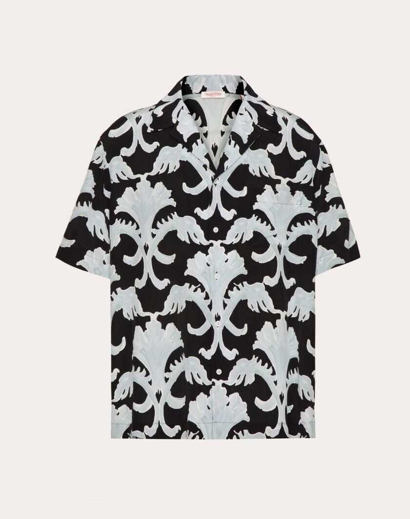 VALENTINO メタモルフォス ウォールプリント シルク ボウリングシャツ