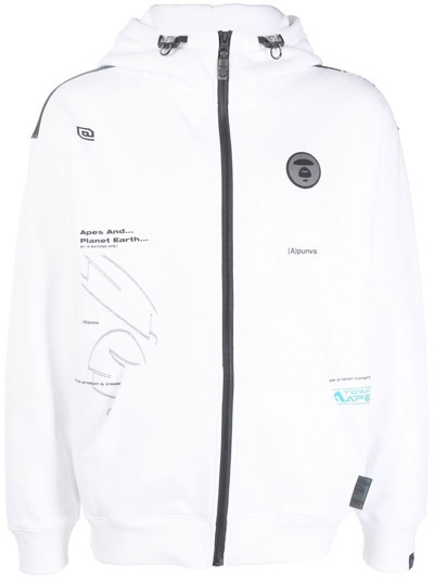 AAPE BY A BATHING APE Graphic print zip up hoodie in white