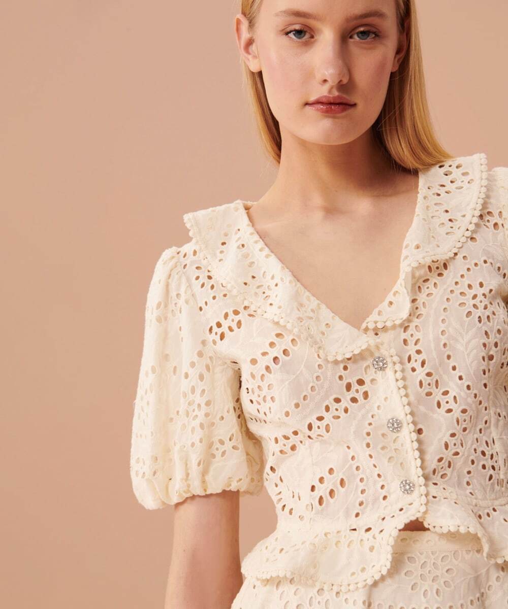 TARA JARMON Maxi flowers embroidery blouse