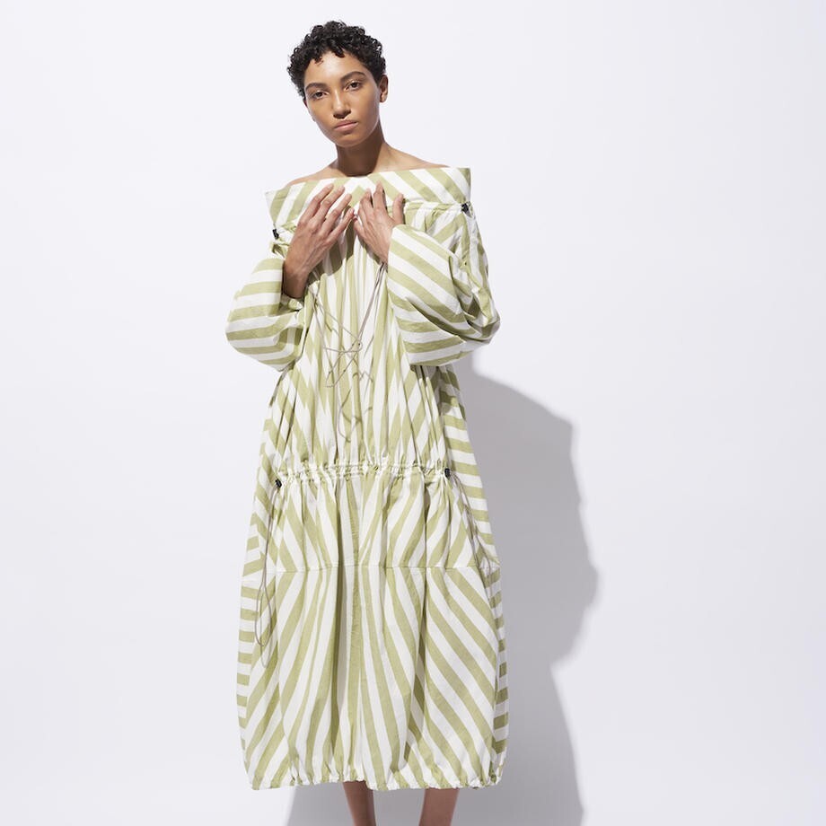 divka Co/Li/Pe Washed Striped Cloth Voluminous Dress