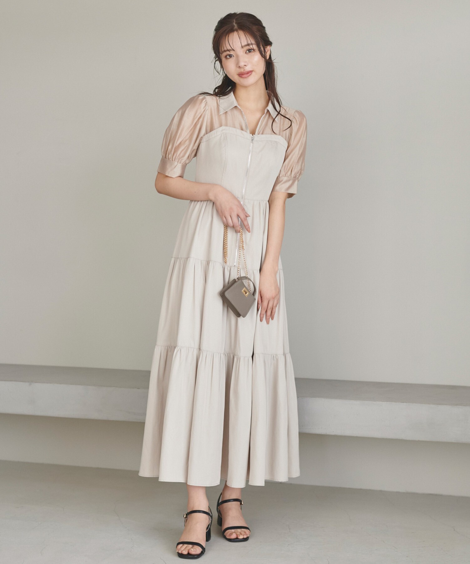 LILLIAN CARAT フロントZIPシアードッキングワンピース
