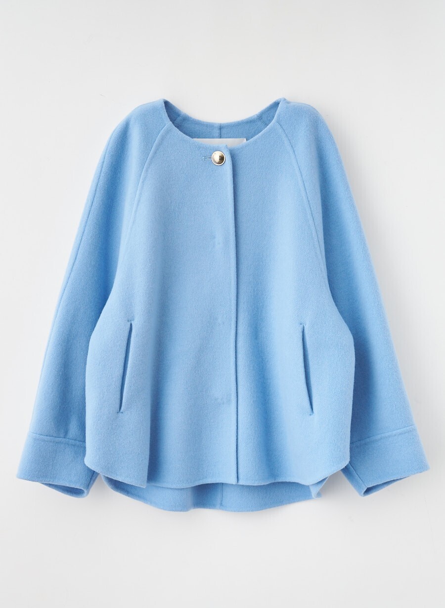 LOUNIE <super 100's>リバーノーカラーショートコート