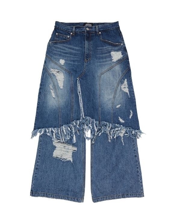 SUNDAYOFFCLUB Layered Skirt Flared Denim Jeans