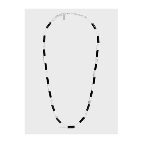 CELINE ÉTÉ CELINE TRIOMPHE NECKLACE IN ONYX, HOWLITE AND BRASS WITH RHODIUM FINISH