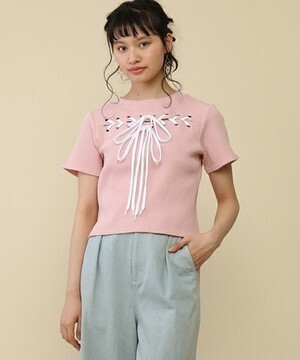 Honey Salon by foppish レースアップリブトップス