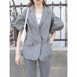 épine gingham check arm balloon jacket