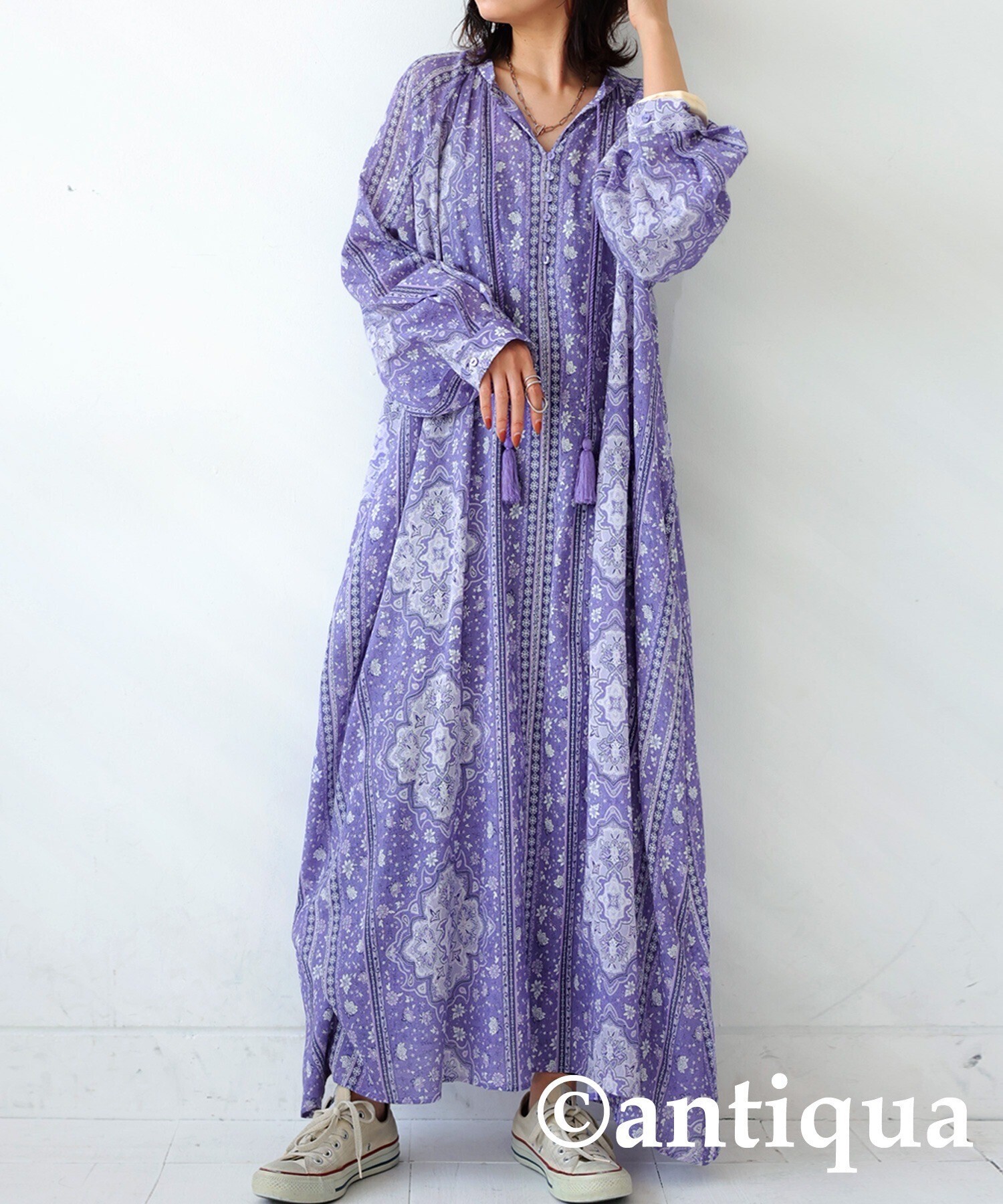 antiqua 【patterntorso】長袖ワンピース