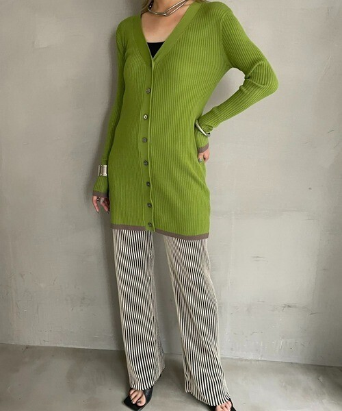 AIC. バイカラーデザインリブロングカーディガン