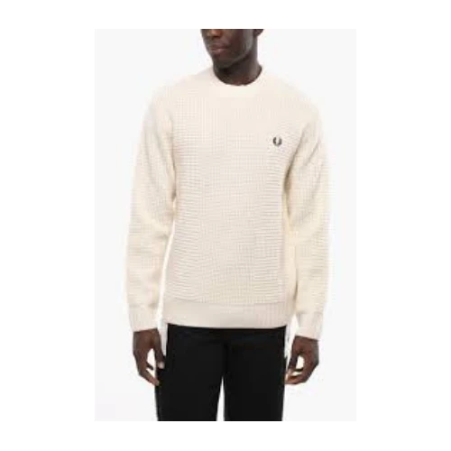 FRED PERRY モチーフ ウール クルーネック セーター エンブロイダード ロゴ