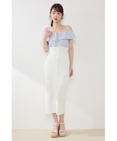 rienda 2WAYフロントジップビッグカラータイトニットワンピース