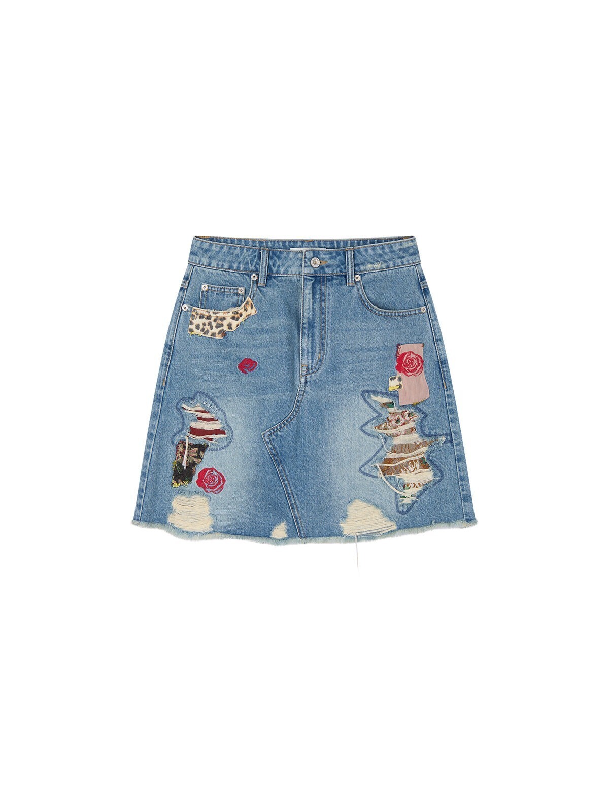 UOOYAA VINTAGE PATCHWORK REMAKE DENIM SKIRT