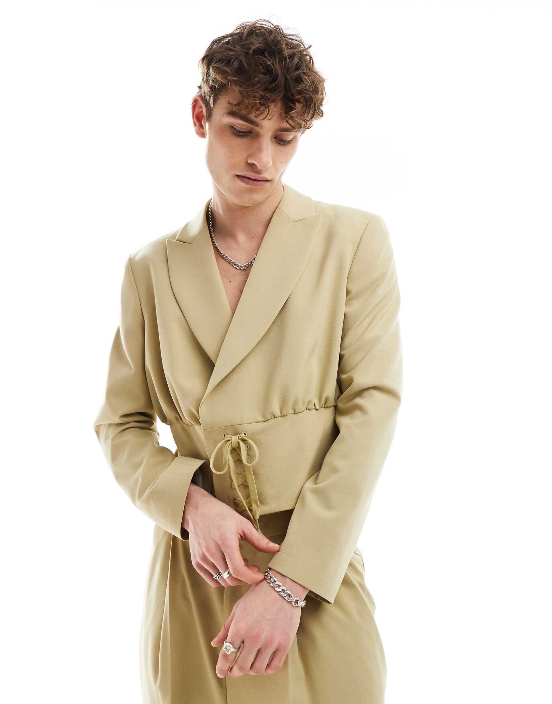 ASOS ASOS DESIGN smart co-ord cropped lace jacket in stone