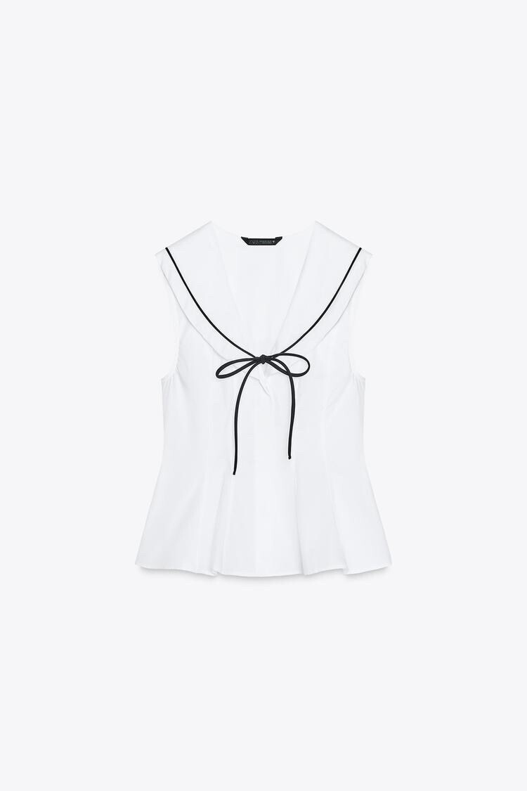 ZARA リボンタイ付きポプリン製トップス