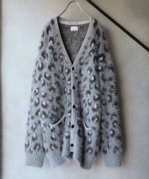 NUMBER (N)INE フェザーファーヤーン レオパードジャガード ルーズニットカーディガン
