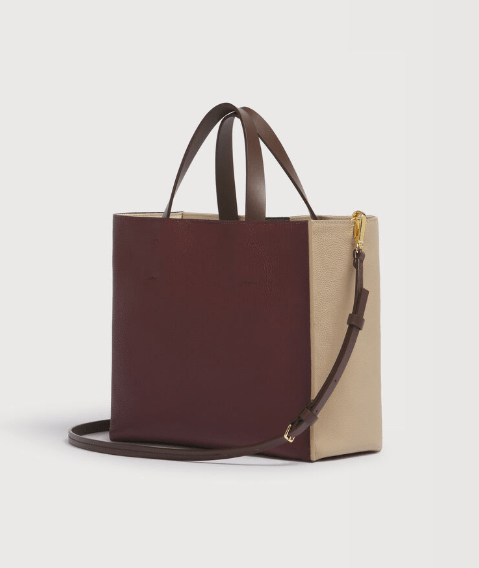 MARNI トープ、バーガンディ&ブラウン レザー Museo Soft E/W バッグ