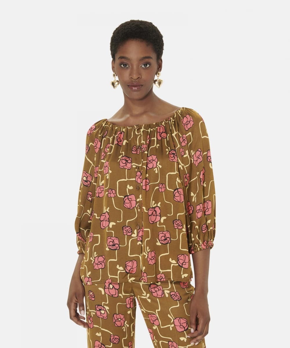 TARAJARMON Graphic roses blouse