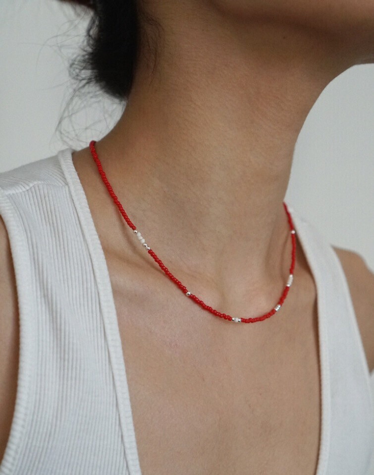 OURPIERRE LOVE SKINNY BEADS NECKLACE RED