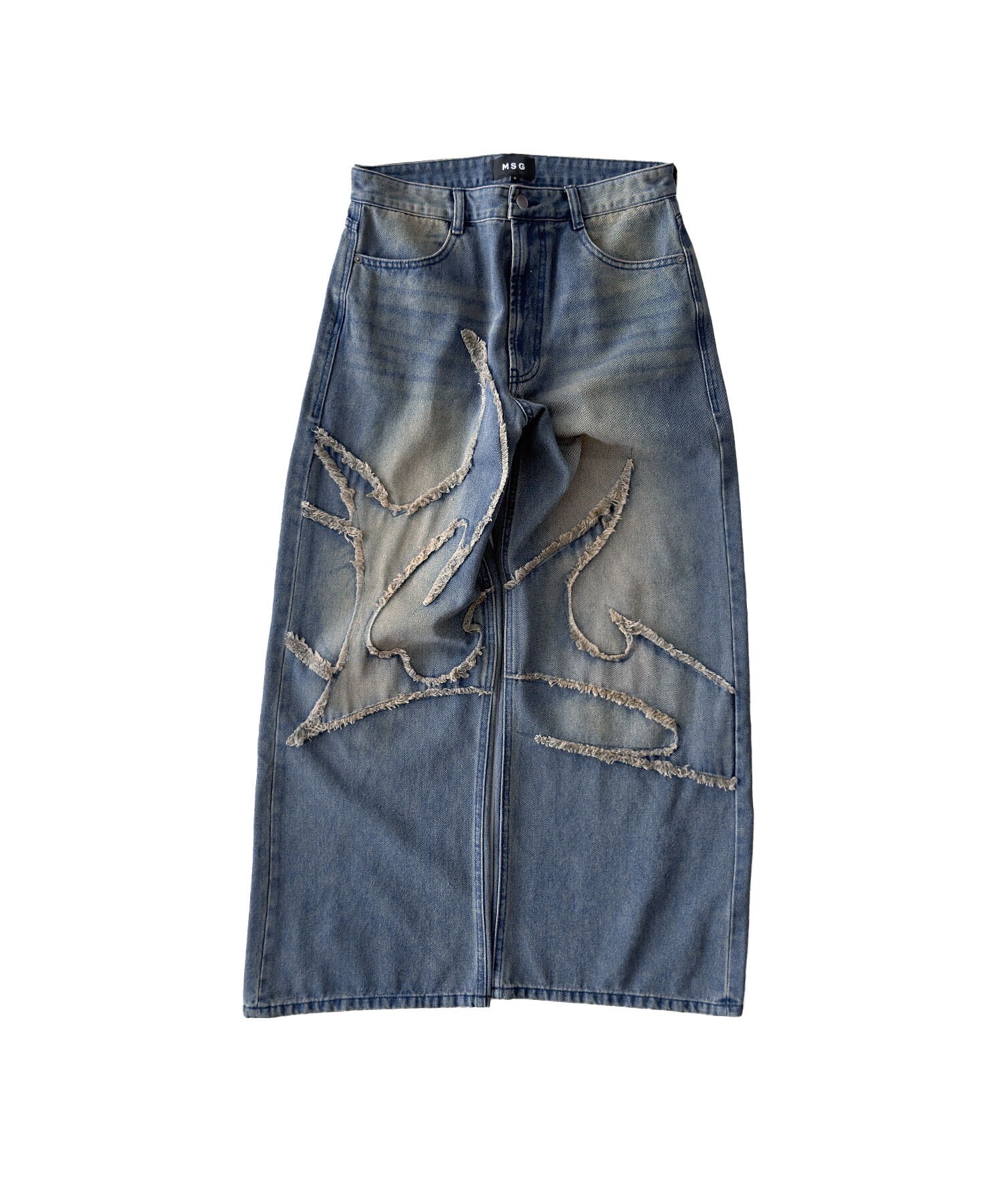 MSG 12ozヴィンテージ加工ロゴ切替バギーワイドデニム【UNISEX】