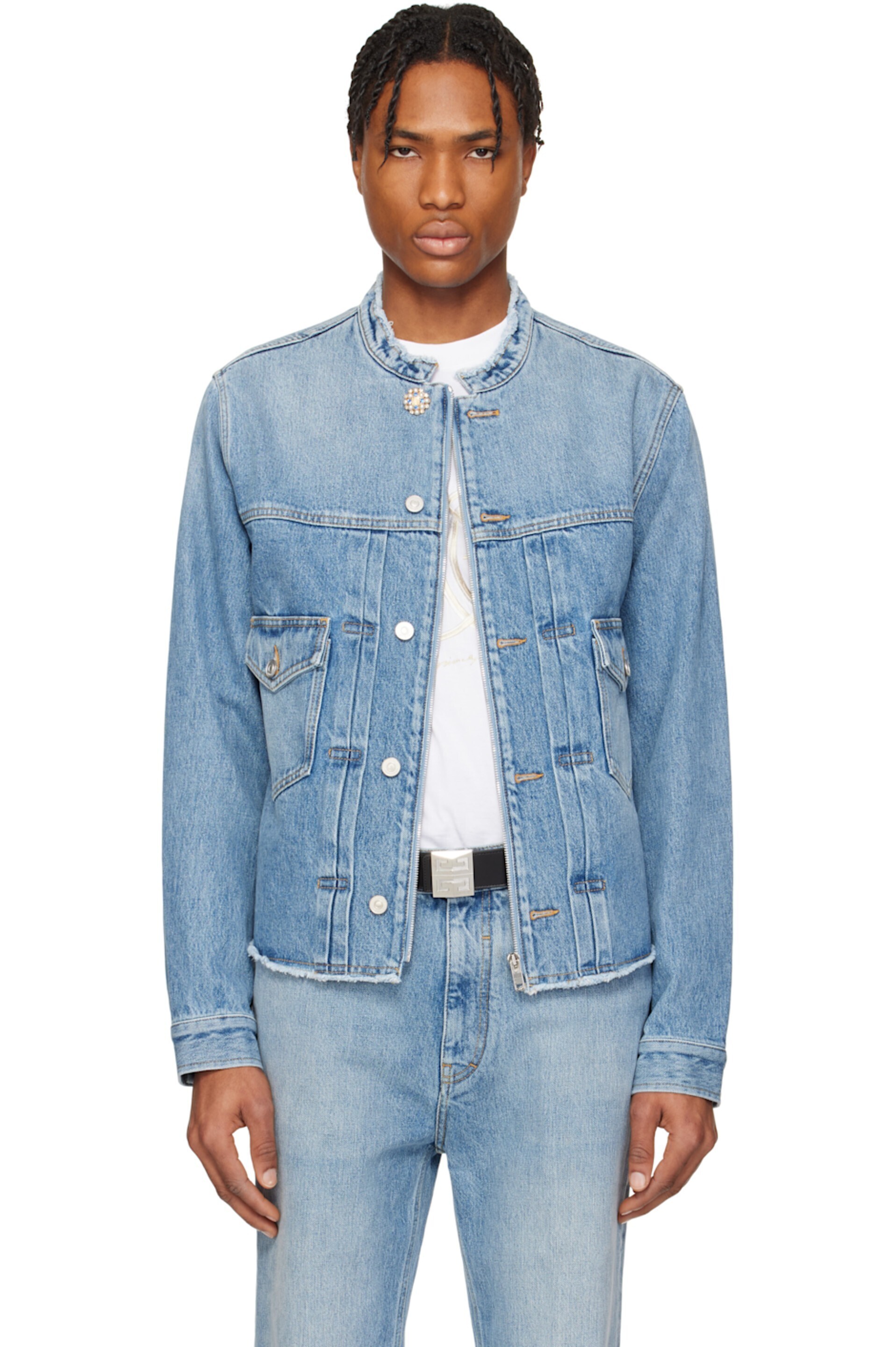 GIVENCHY GIVENCHY Blue Reworked Biker Denim Jacket