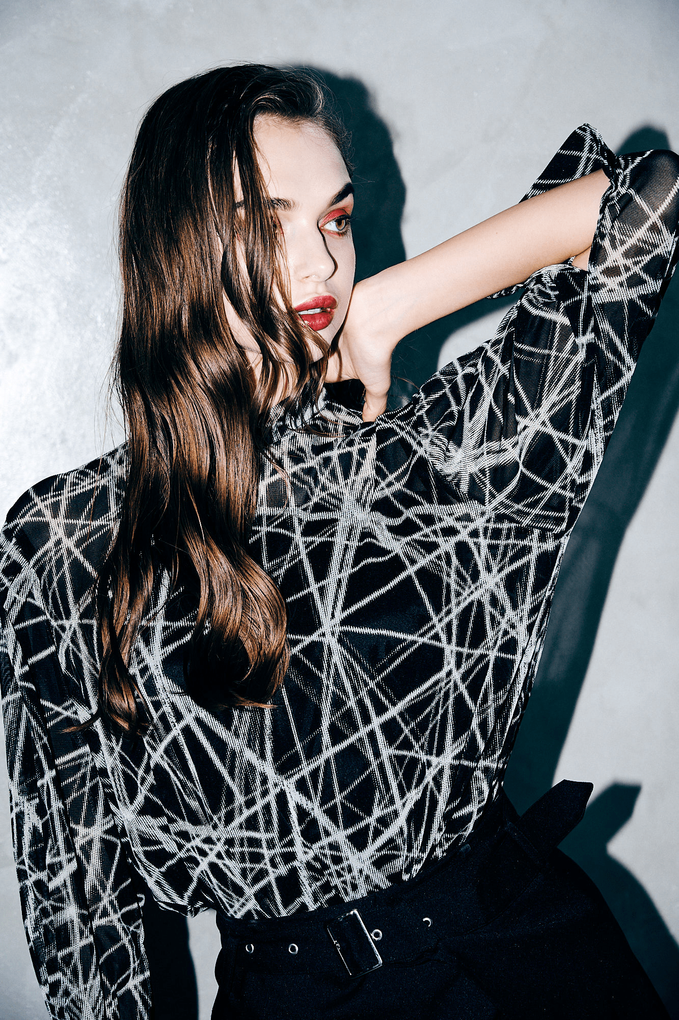 ADDIXY GEOMETRIC PATTERN SHEER BLOUSE / BLACK