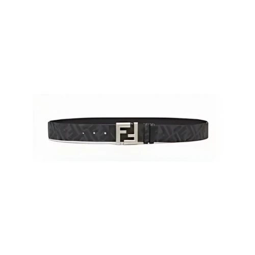 FENDI ブラックレザー／ブラックFFキャンバス リバーシブルベルト