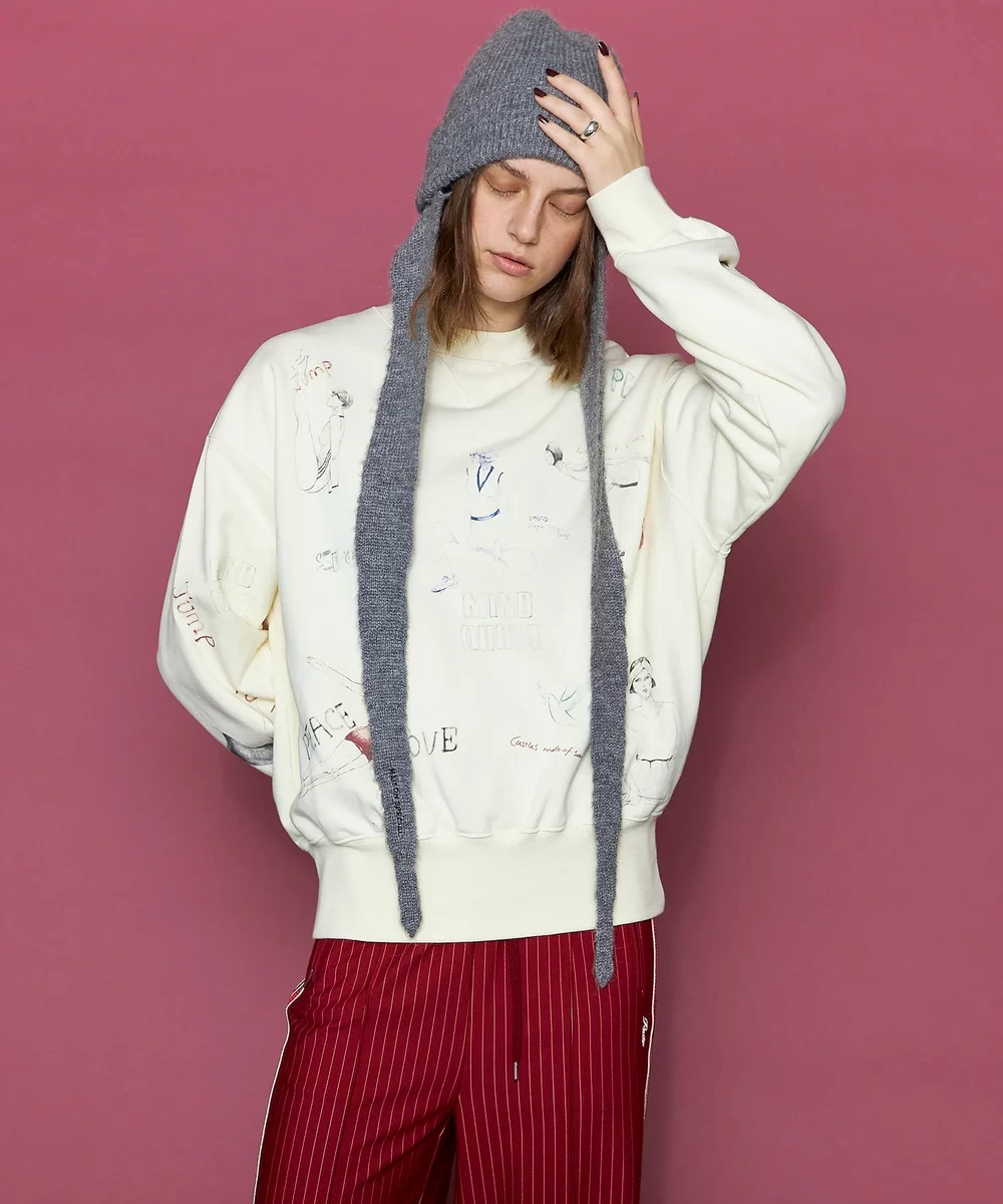 MAISON SPECIAL Vintage Style Drawing Sweatshirt