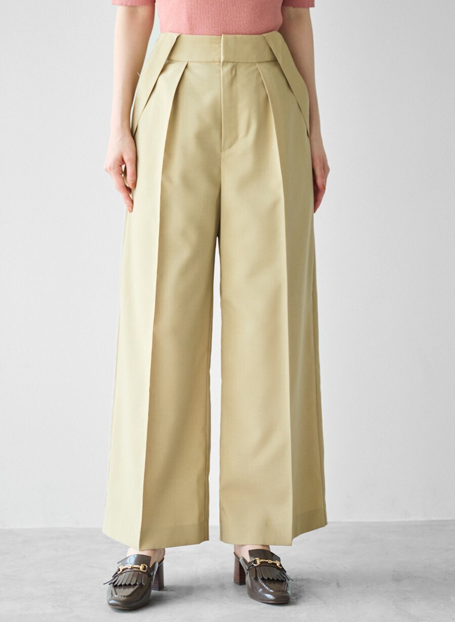 LOUNIE サスペンダー付きタックワイドパンツ