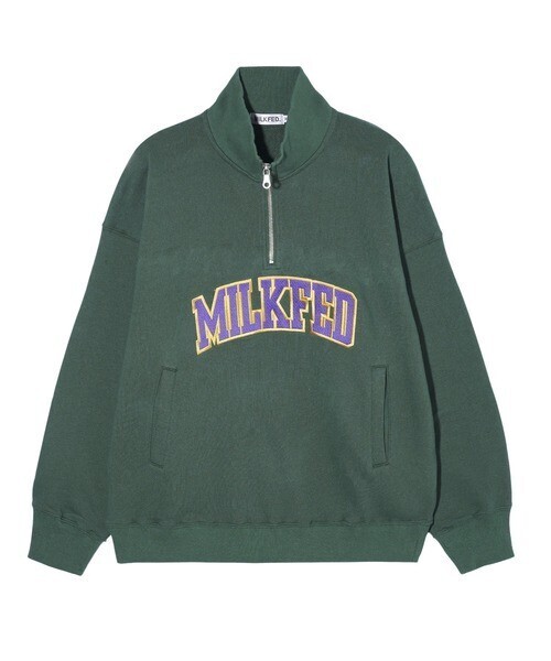 MILKFED. COLLEGE LOGO HALF ZIP TOP