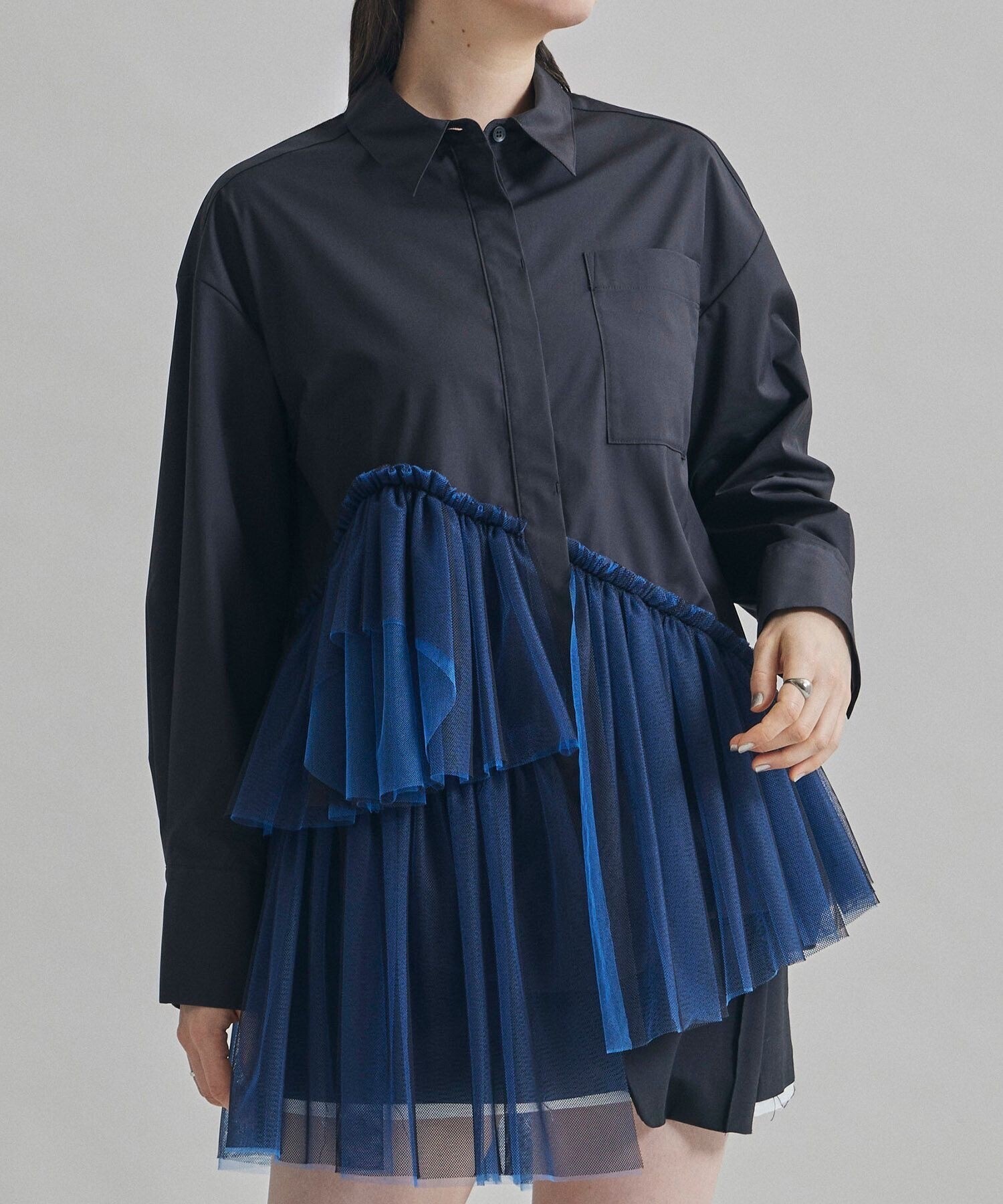 UNITED TOKYO シャンブレーチュールコンビシャツ｜防シワ/秋服/冬服