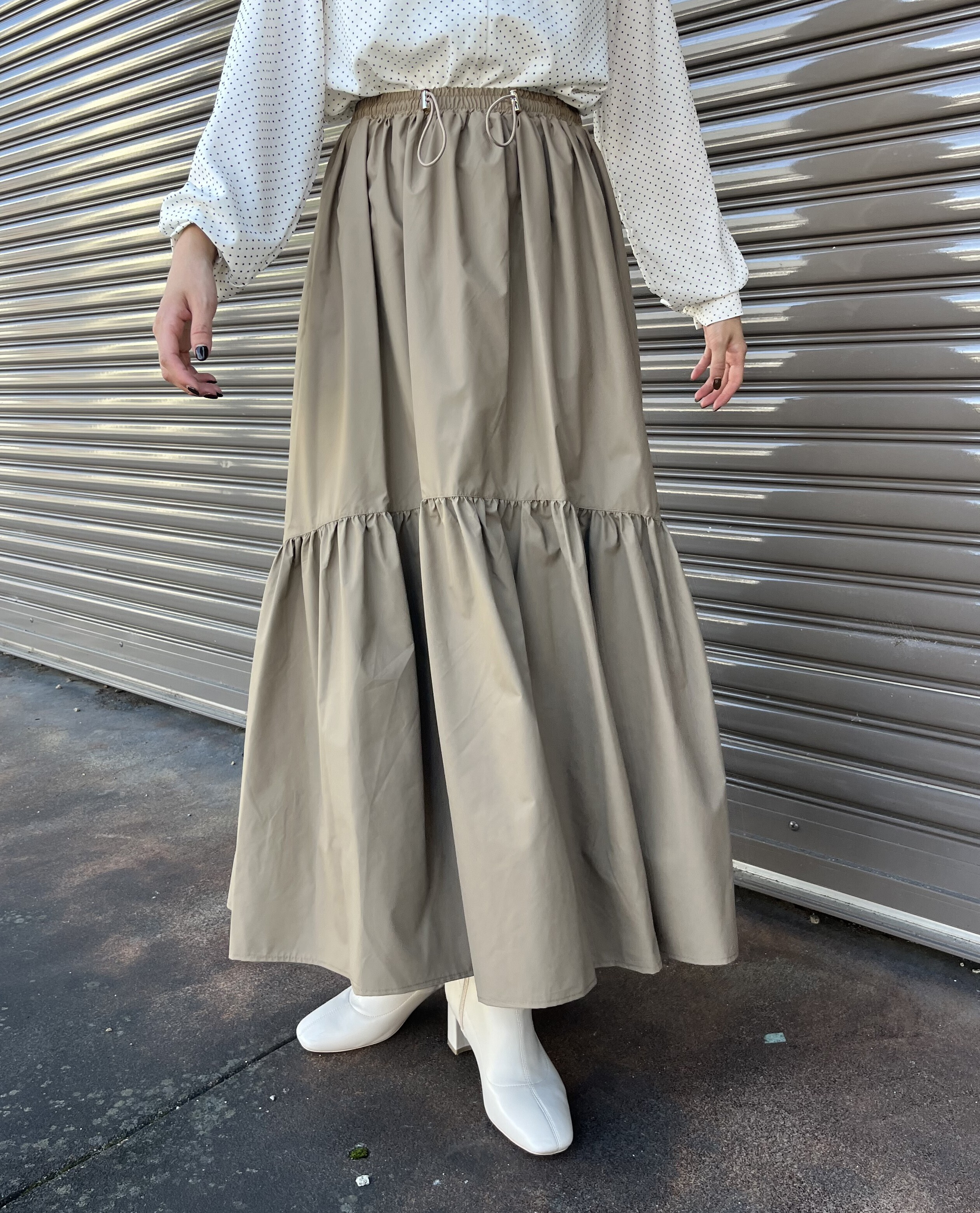 YEVS ウエストドロスト付きティアードスカート