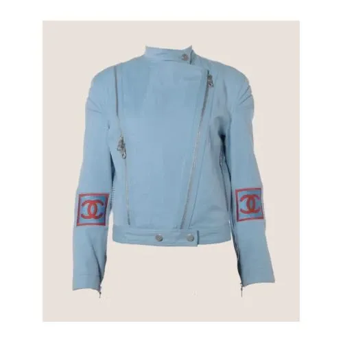 CHANEL 2002 CC LOGO BLUE BIKER JACKET