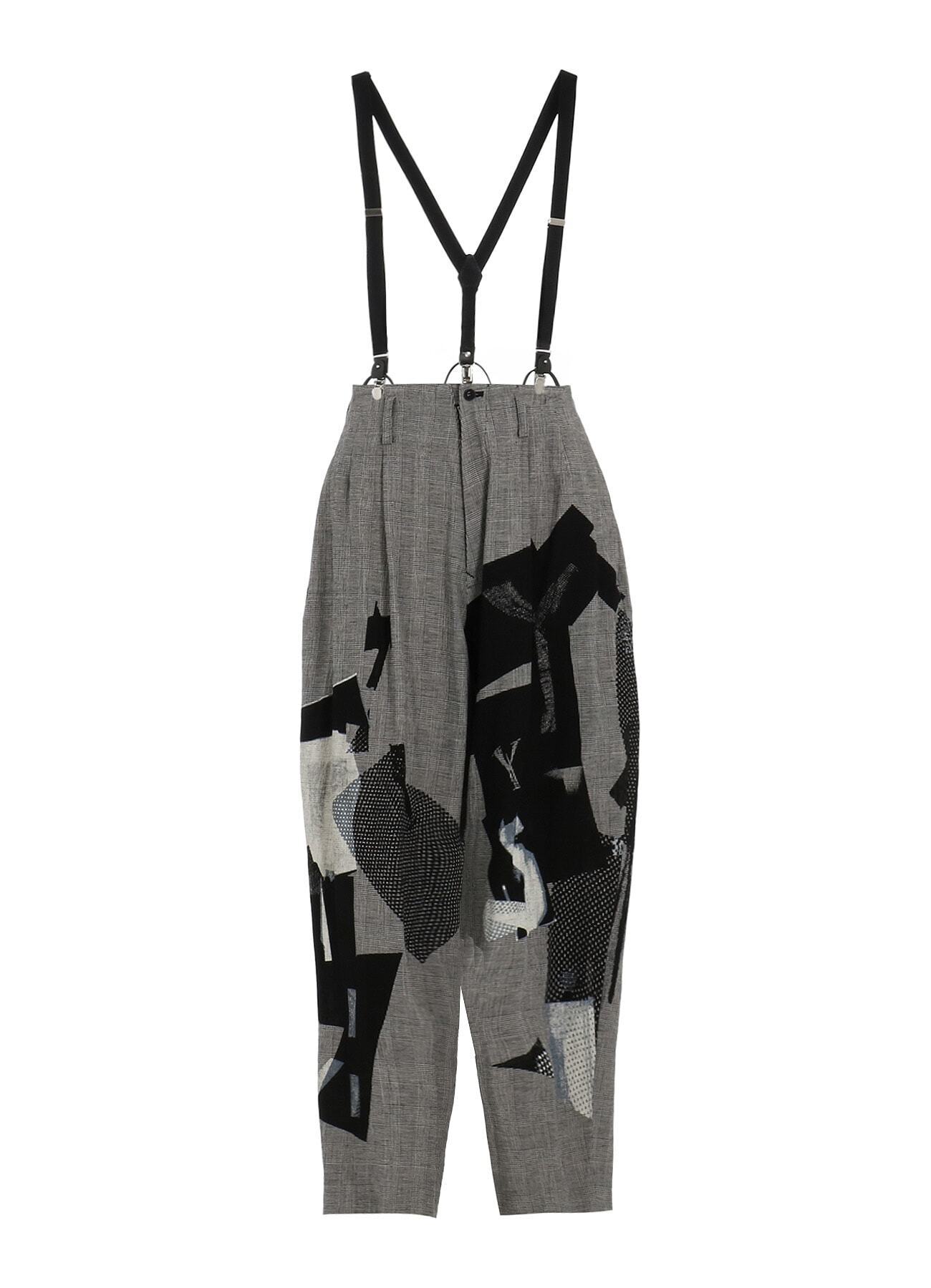 Y's C/LI PLAID COLLAGE SUSPENDER PANTS