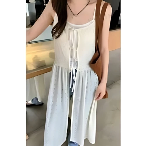 SHEIN DAZY SHEIN X AYA NAKAMACHI レディース タイアップ ストラップ サイドスリット ロング タンクトップ 無地