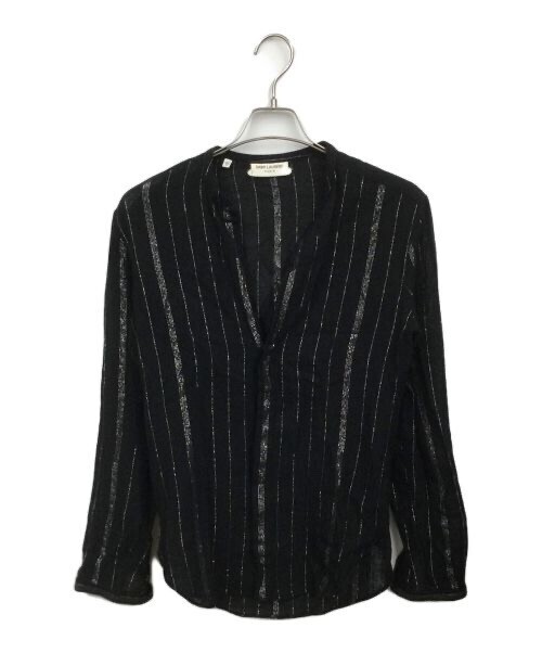 SAINT LAURENT ラメストライプマンダリンシャツ
